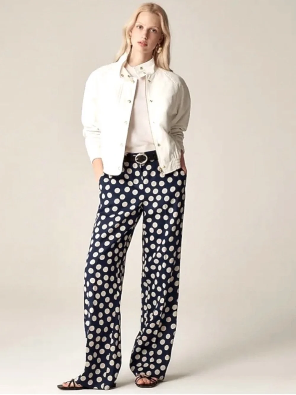 J. Crew Harbor Pant in Linen Polka Dot